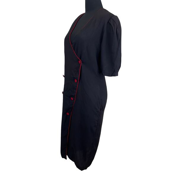 1980s Black Red Trim Wiggle Dress by Cactus NYC – Size 14 – Pinup Style - Picture 8 of 16